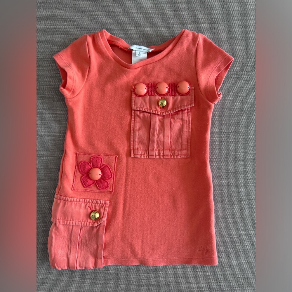 Coral Short Sleeve Dress with Pocket Details